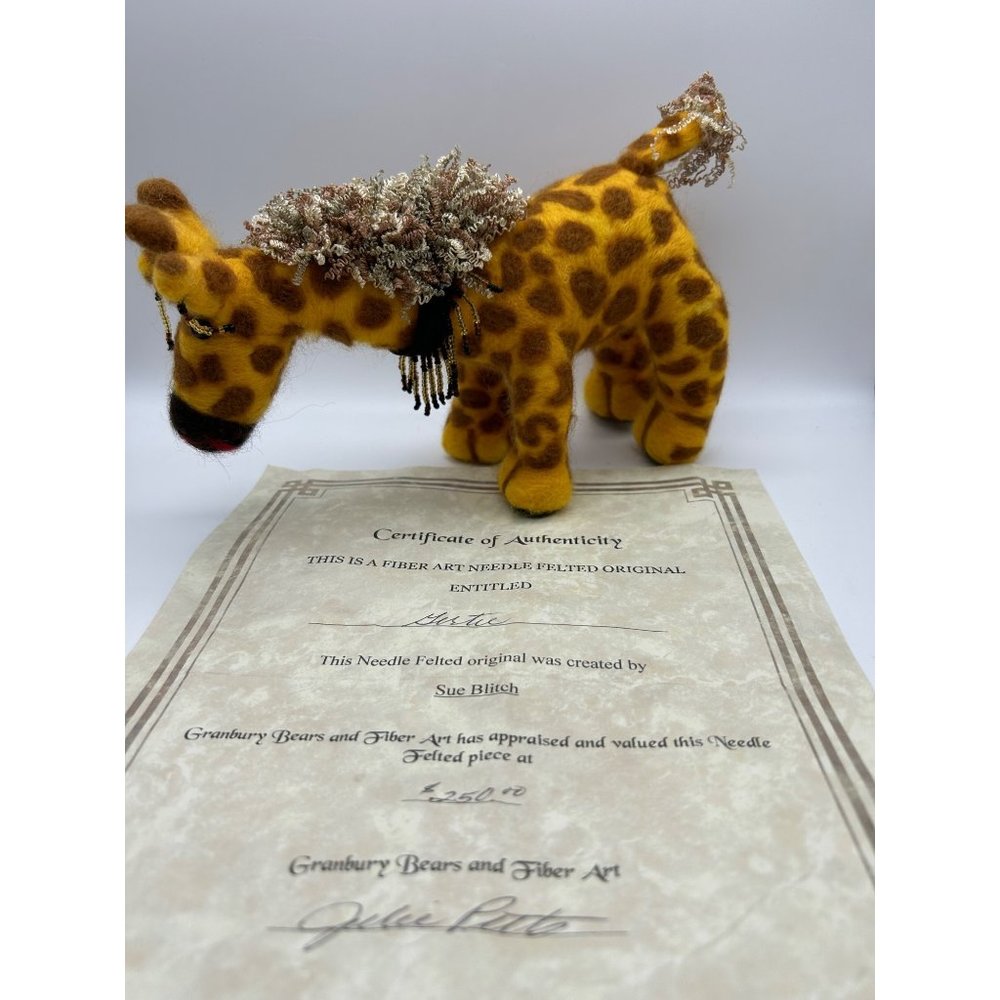 Needle Felted Giraffe Handmade Fiber Art With Original Certificate